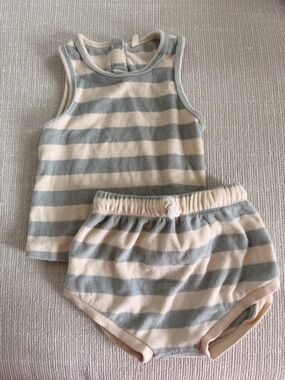 Quincy Mae Striped Terry Cloth Set - Cream and light blue 2-3 yr old